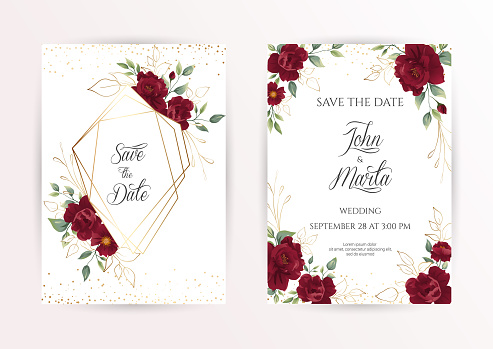 ✓ Imagen de tarjeta de invitación de boda con rosas rojas. Fotografía de  Stock