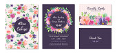 wedding invitation suite with wild floral garden watercolor