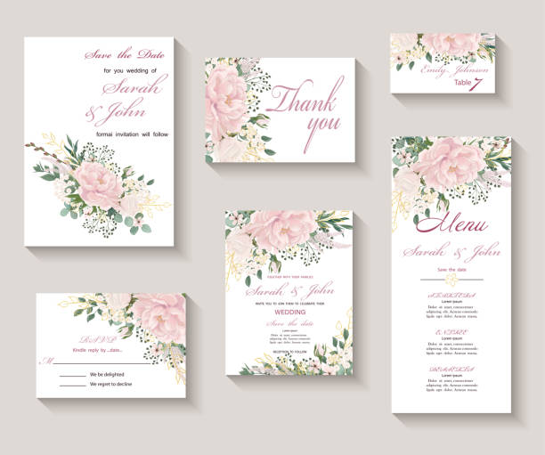Wedding invitation with flowers Peony and leaves, watercolor, isolated on white. Wedding invitation with flowers Peony and leaves, watercolor, isolated on white. Vector Watercolour. wedding invitation stock illustrations