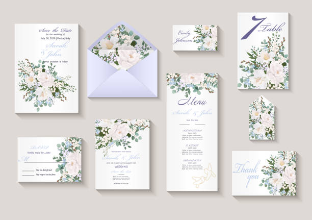 Wedding invitation with flowers Peony and Roses, watercolor, isolated on white. Wedding invitation with flowers Peony and Roses, watercolor, isolated on white. Vector Watercolour. wedding invitation stock illustrations