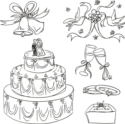 Wedding items collection in sketch style