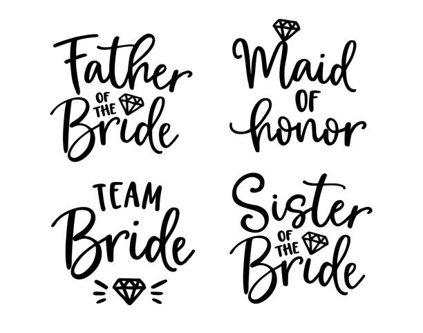 Wedding lettering set. Black hand lettered quotes with diamond rings for greeting cards, gift tags, labels. Typography collection. Love concept. Isolated vector illustrations. Broom and bride design. Wedding lettering set. Black hand lettered quotes with diamond rings for greeting cards, gift tags, labels. Typography collection. Love concept. Isolated vector illustrations. Broom and bride design. bride stock illustrations