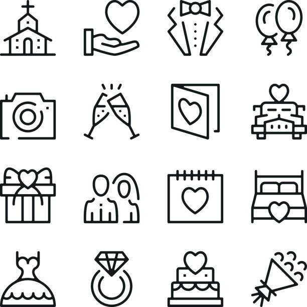 Wedding line icons set. Modern graphic design concepts, simple outline elements collection. Vector line icons Wedding line icons set. Modern graphic design concepts, simple outline elements collection. Vector line icons date night stock illustrations