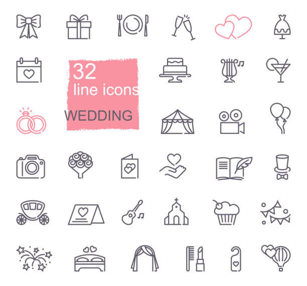 Wedding line icons set Wedding line icons set. Modern graphic design concepts, simple outline elements collection. Vector line icons wedding symbols stock illustrations