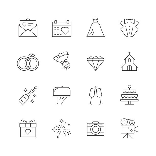 Wedding Related - Set of Thin Line Vector Icons Wedding Related - Set of Thin Line Vector Icons wedding icons stock illustrations