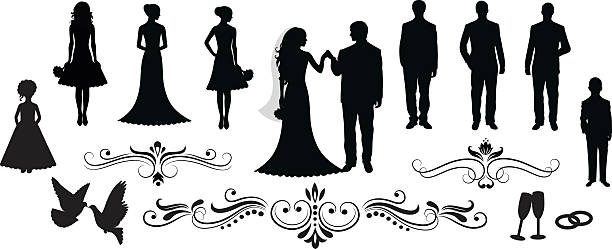 Wedding. Set of vector wedding silhouettes.  wedding silhouettes stock illustrations