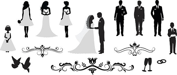 Wedding. Set of vector wedding silhouettes.  wedding silhouettes stock illustrations