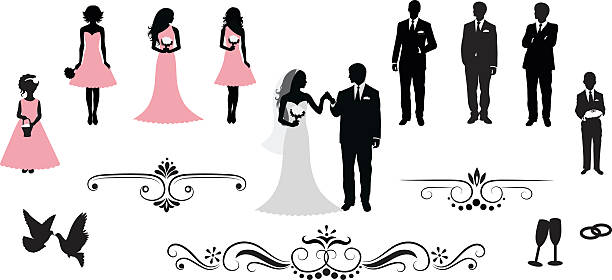 Wedding. Set of vector wedding silhouettes. wedding silhouettes stock illustrations