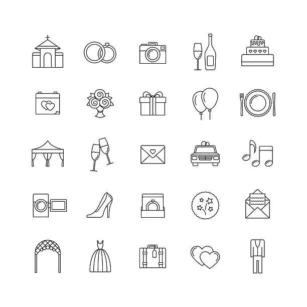 Wedding vector line icons set. Outline icons. Wedding vector line icons set. Outline icons. wedding symbols stock illustrations