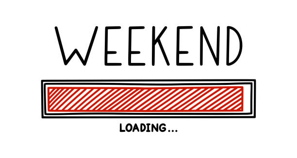 Weekend loading bar. Infographics design element with status of week completion. Hand drawn vector illustration Weekend loading bar. Infographics design element with status of week completion. Hand drawn vector illustration isolated in white background weekend activities stock illustrations