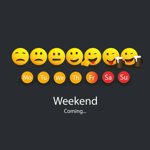 stockillustraties, clipart, cartoons en iconen met weekend's coming concept - happy friday emoticon