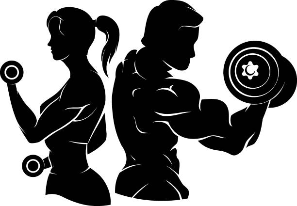 подъем веса и здоровый фитнес силуэт - silhouette of muscular female biceps...