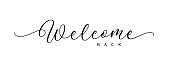 Welcome sign. Modern calligraphic text for use in greeting card, banner template, postcard. Welcome back hand drawn lettering.