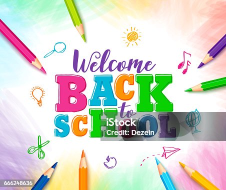 istock Welcome back to school vector design with colorful text 666248636