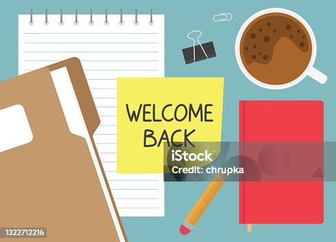 istock welcome back written on yellow sticky note 1322712216