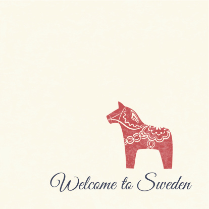 Welcome card with swedish wooden Dala horse