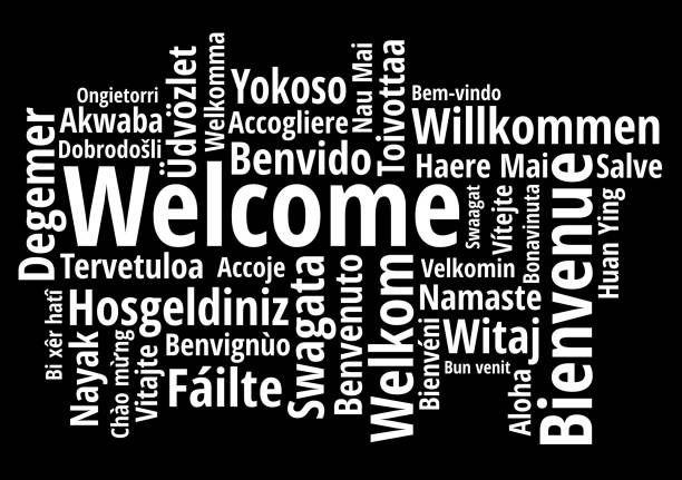 Welcome in different languages wordcloud on white background Welcome in different languages wordcloud on white background vector illustration variation stock illustrations