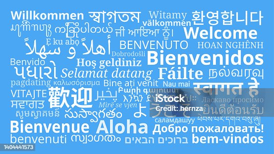 istock "Welcome" messages in different languages on Blue background 1404441573