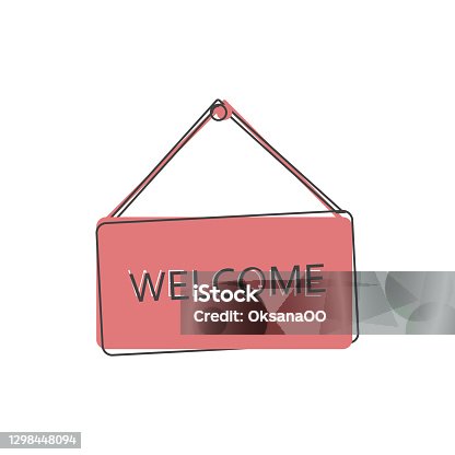 istock Welcome sign on cartoon style on white isolated background. 1298448094