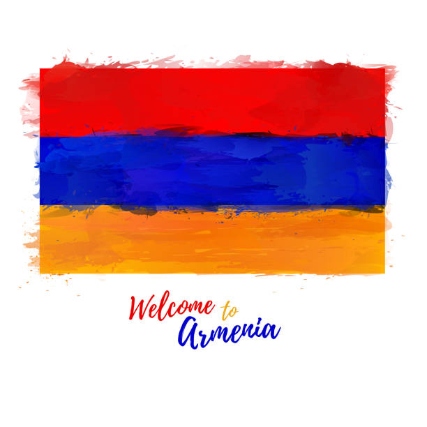 stockillustraties, clipart, cartoons en iconen met welkom bij armenië banner. nationale vlag republiek armenië in aquarel stijl ontwerp. symbool en teken. vector illustratie - armenia