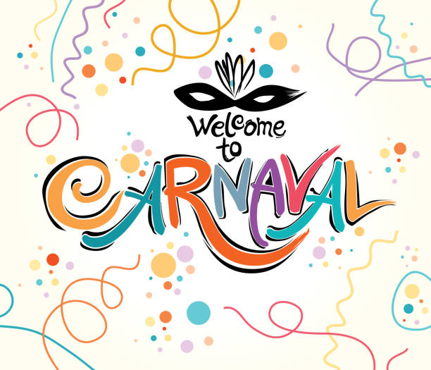 Welcome to Carnaval. Welcome to Carnaval. Invitation bright colorful card. Hand drawn vector template with Masquerade Mask. carnival stock illustrations
