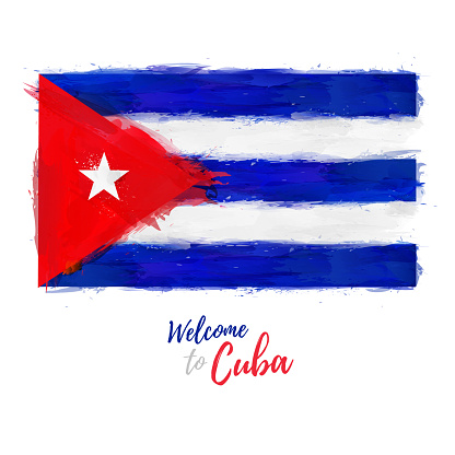 Welcome to Cuba banner. National flag Republic of Cuba in watercolor style design. Cuban Symbol and print. Vector illustration