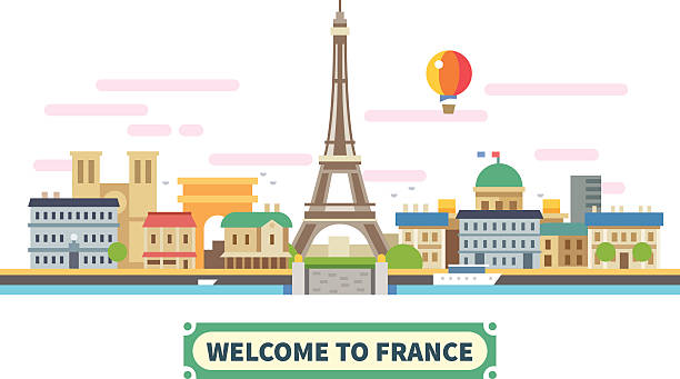 illustrations, cliparts, dessins animés et icônes de bienvenue à la france - immeuble paris