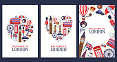istock Welcome to London greeting souvenir cards, print or poster design template. Travel to Great Britain flat illustration. 1041186168