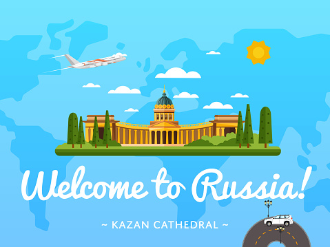 Welcome to Russia poster with famous attraction