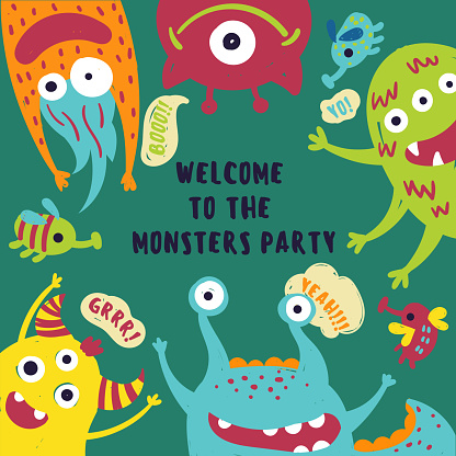 Welcome to the monster party card. Invitation