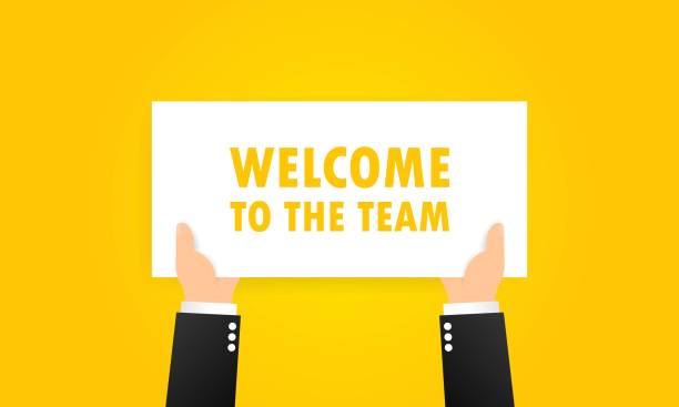 Welcome to the team banner in hands. Partnership, teamwork concept. Vector on isolated background. EPS 10 Welcome to the team banner in hands. Partnership, teamwork concept. Vector on isolated background. EPS 10. new stock illustrations