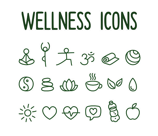 Wellness icons Set of hand drawn yoga and wellness line icons. yoga drawings stock illustrations