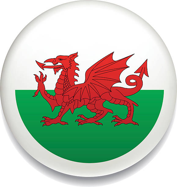 Welsh flag button vector art illustration