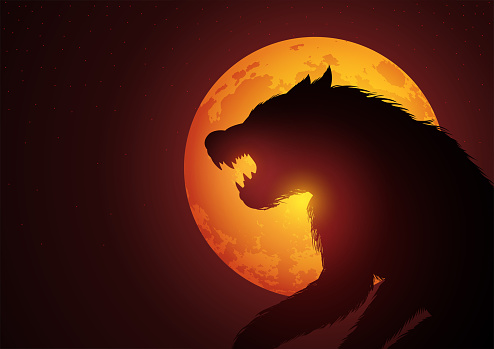 Werewolf lurking in the night during full moon