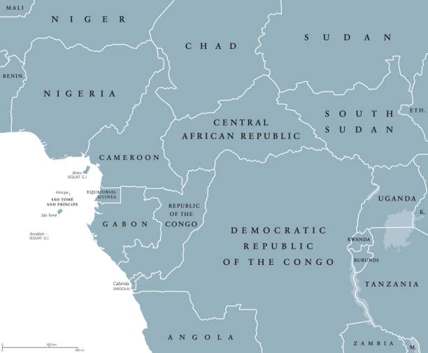 политическая карта стран западной центральной африки - cameroon stock illustrations