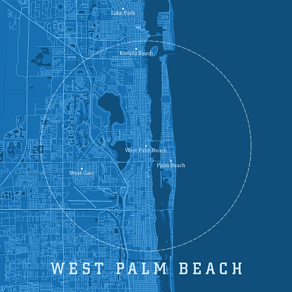West Palm Beach FL City Vector Road Map Blue Text