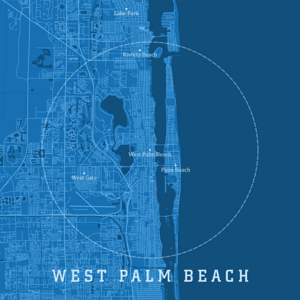 West Palm Beach FL City Vector Road Map Blue Text West Palm Beach FL City Vector Road Map Blue Text. All source data is in the public domain. U.S. Census Bureau Census Tiger. Used Layers: areawater, linearwater, roads. map of florida beaches stock illustrations
