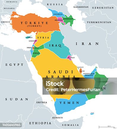 istock Western Asia, subregion of Asia, geoscheme and political map 1405645965