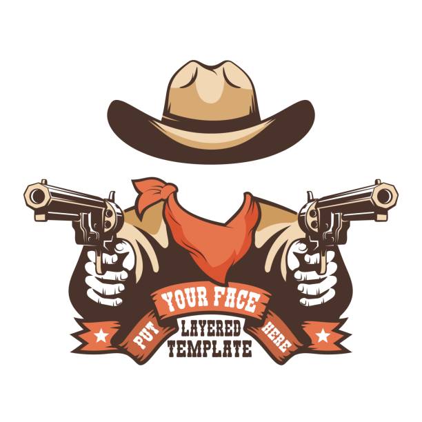 Western cowboy face template Western cowboy face template. Wild west Gunfighter for any head kit. Vector illustration. texas shooting stock illustrations