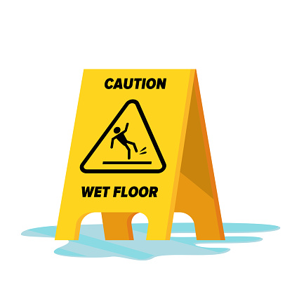 Wet Floor Vector. Classic Yellow Caution Warning Wet Floor Sign. Isolated Flat Illustration