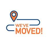 istock We've Moved Sign with Text Typography & icon to convey moving 1129670832