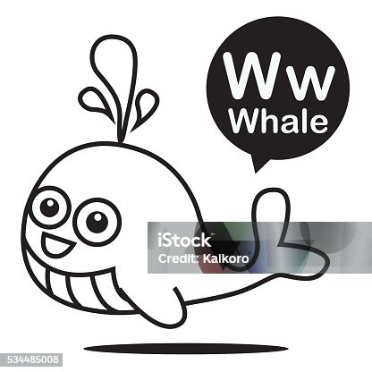 istock Whale cartoon and alphabet for children to learning and colori 534485008