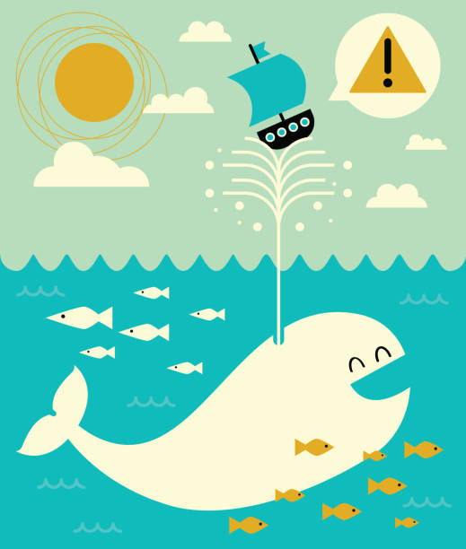 illustrations, cliparts, dessins animés et icônes de baleine soulève le bateau avec son évent - event