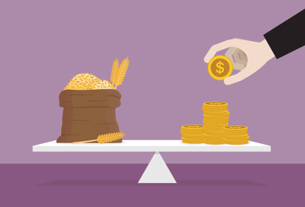 Wheat and a stack of US dollar coins on the lever vector art illustration