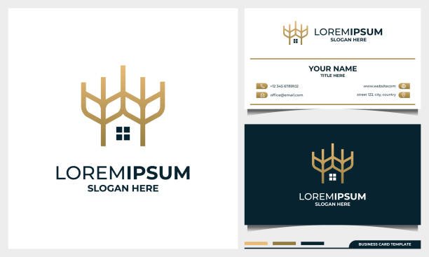wheat and home logo design and business card template wheat and home logo design and business card template roofing business card stock illustrations