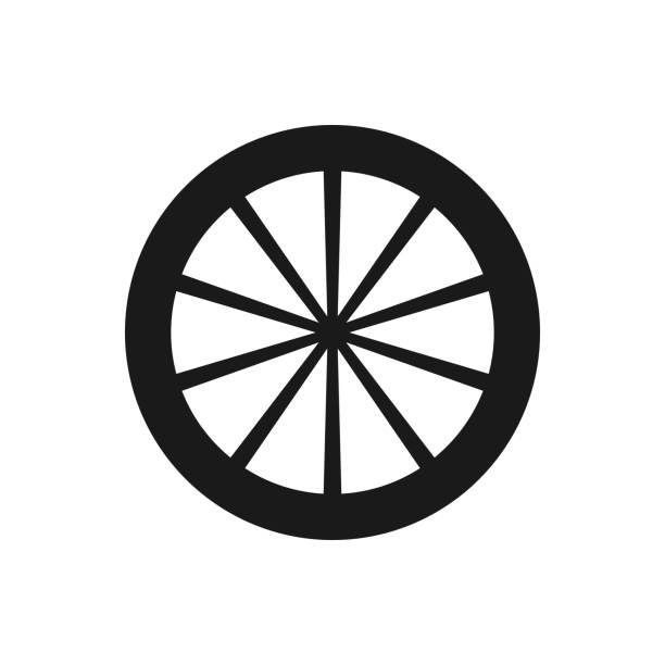 Wheel black silhouette. Wheel black silhouette. Rim symbol. Bicycle wheel with spikes. Vector isolated on white knobby knees stock illustrations
