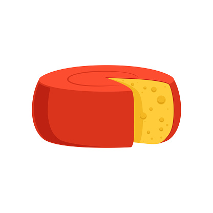 Wheel of fresh cheese with a red rind, fresh and healthy dairy product vector illustration