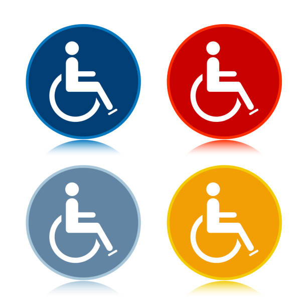 Wheelchair handicap icon trendy flat round buttons set illustration design Wheelchair handicap icon isolated on trendy flat round buttons set reflected illustration design ISA stock illustrations