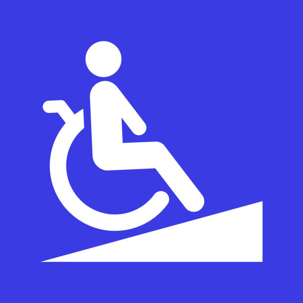 illustrations, cliparts, dessins animés et icônes de signe de rampe de fauteuil roulant. adapté pour les personnes handicapées. icône de vecteur - handicap