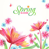Whimsical spring flowers background.